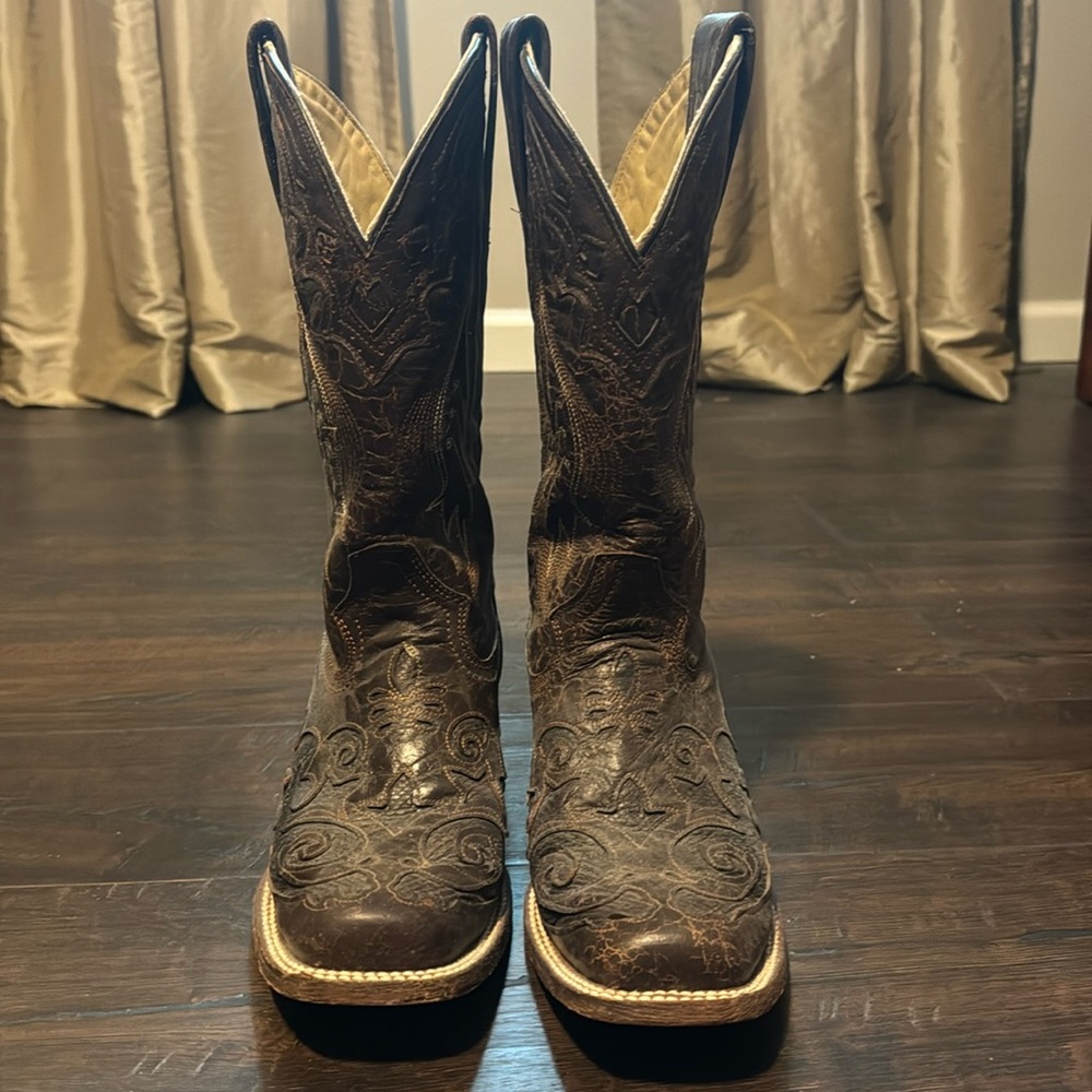 Corral Ladies Chocolate Snake Inlay Brown Square Toe Boots Style A2404